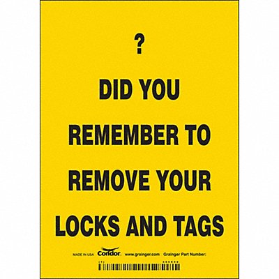 CONDOR 469K50 Safety Sign 7 inx5 in Vinyl
