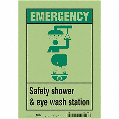 CONDOR 471D09 Safety Sign 10 in x 7 in Glow Vinyl