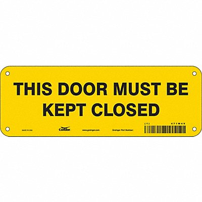 CONDOR 471W49 Safety Sign 3 1/2 in x 10 in Aluminum