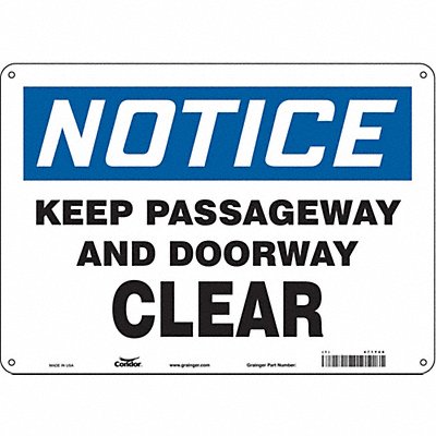 CONDOR 471Y49 Safety Sign 10 in x 14 in Polyethylene