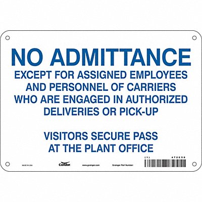 CONDOR 472C50 Safety Sign 7 in x 10 in Polyethylene