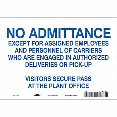 CONDOR 472C53 Safety Sign 7 inx10 in Vinyl