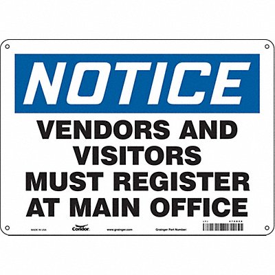 CONDOR 472D28 Safety Sign 10 in x 14 in Polyethylene
