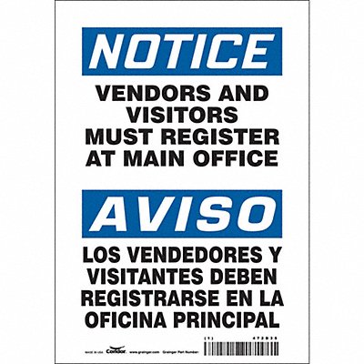 CONDOR 472D35 Safety Sign 10 in x 7 in Vinyl