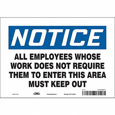 CONDOR 472D57 Safety Sign 7 in x 10 in Vinyl