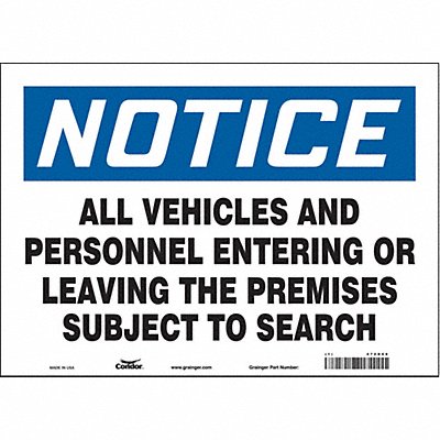 CONDOR 472D68 Safety Sign 10 in x 14 in Vinyl