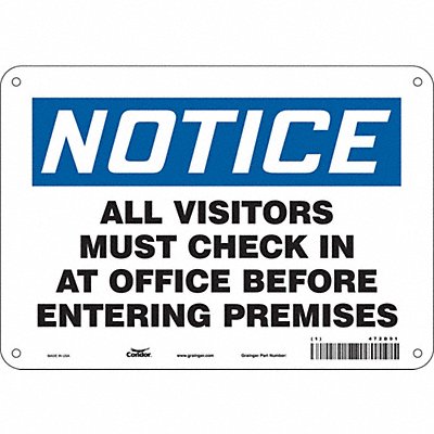 CONDOR 472D91 Safety Sign 7 in x 10 in Polyethylene