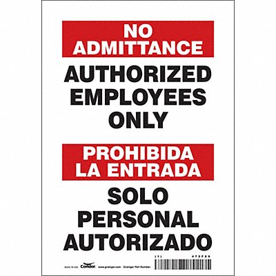 CONDOR 472F89 Safety Sign 10 inx7 in Vinyl
