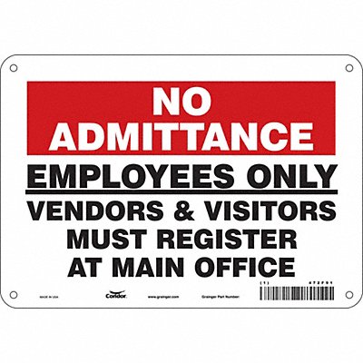 CONDOR 472F91 Safety Sign 7 in x 10 in Aluminum