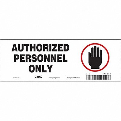 CONDOR 472G89 Safety Sign 3.5in x 10in Vinyl PK10