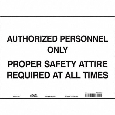 CONDOR 472H11 Safety Sign 10 inx14 in Vinyl