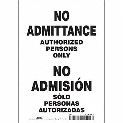CONDOR 472H81 Safety Sign 10 in x 7 in Vinyl