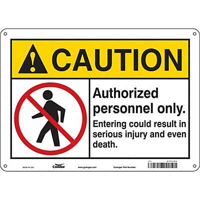 CONDOR 472J84 Safety Sign 10 inx14 in Aluminum