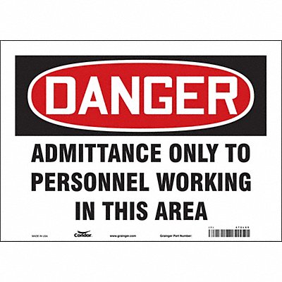 CONDOR 472L65 Safety Sign 10 inx14 in Vinyl