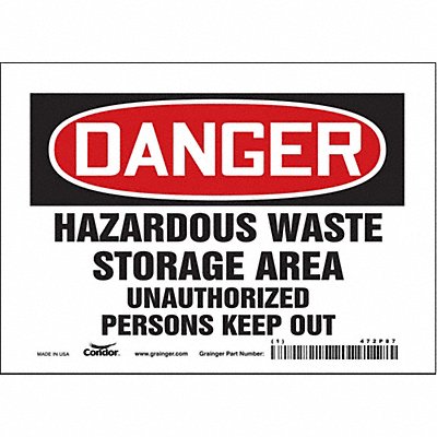 CONDOR 472P87 Safety Sign 5 inx7 in Vinyl