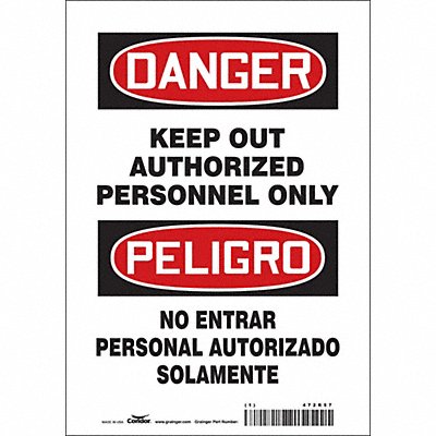 CONDOR 472R57 Safety Sign 10 in x 7 in Vinyl