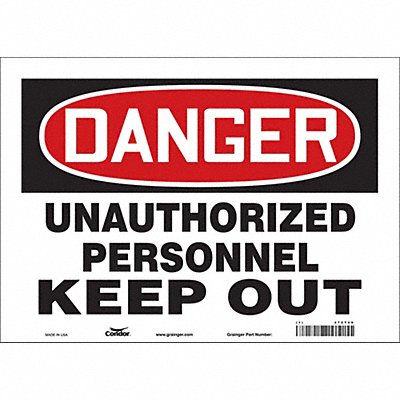 CONDOR 472T49 Safety Sign 10 in x 14 in Vinyl