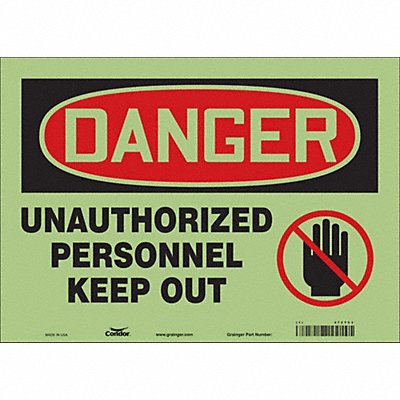 CONDOR 472T53 Safety Sign 10 in x 14 in Glow Vinyl