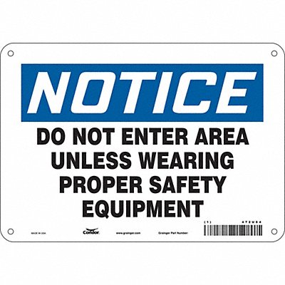 CONDOR 472U84 Safety Sign 7 in x 10 in Polyethylene