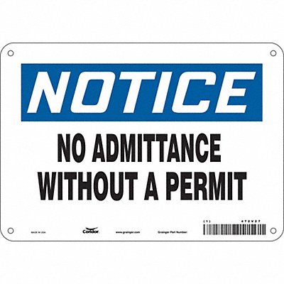 CONDOR 472V27 Safety Sign 7 in x 10 in Polyethylene