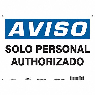 CONDOR 472V84 Safety Sign 10 in x 14 in Vinyl