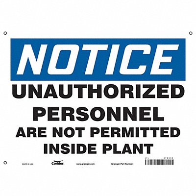 CONDOR 472V99 Safety Sign 10 in x 14 in Vinyl