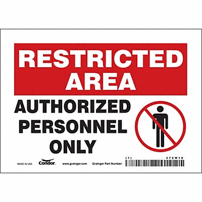 CONDOR 472W18 Safety Sign 5 inx7 in Vinyl