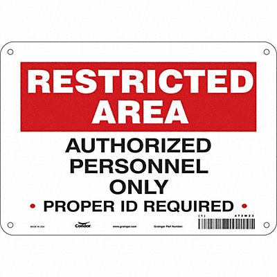 CONDOR 472W23 Safety Sign 7 in x 10 in Polyethylene
