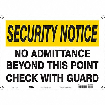 CONDOR 472W62 Safety Sign 10 in x 14 in Aluminum
