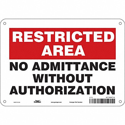 CONDOR 472W74 Safety Sign 7 in x 10 in Vinyl