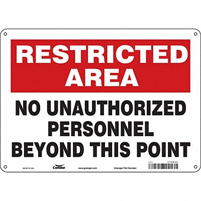 CONDOR 472W86 Safety Sign 10 inx14 in Aluminum