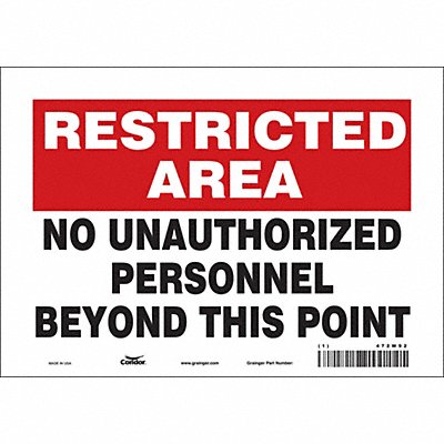 CONDOR 472W92 Safety Sign 7 inx10 in Vinyl