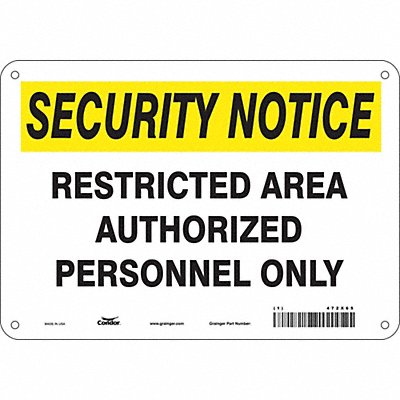 CONDOR 472X65 Safety Sign 7 in x 10 in Aluminum
