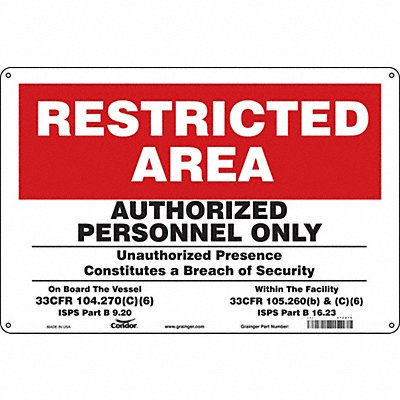 CONDOR 472X76 Safety Sign 12 inx18 in Aluminum