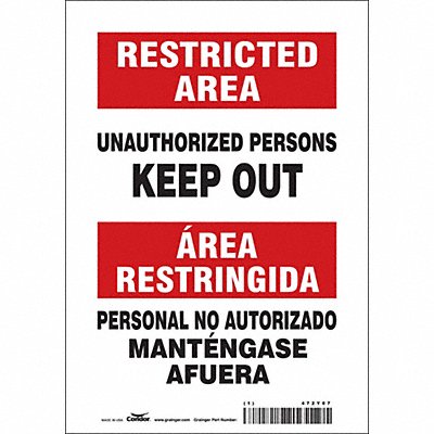 CONDOR 472Y07 Safety Sign 10 inx7 in Vinyl