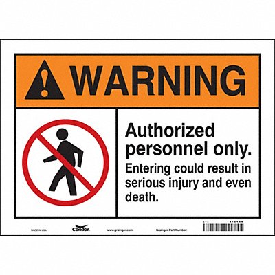 CONDOR 472Y59 Safety Sign 10 inx14 in Vinyl