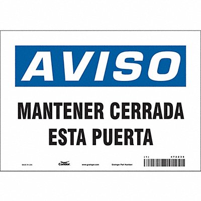 CONDOR 472Z35 Safety Sign 7 in x 10 in Vinyl