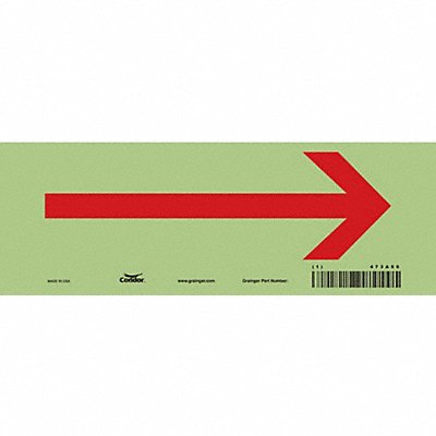 CONDOR 473A56 Safety Sign 3 1/2 in x 10 in Glow Vinyl