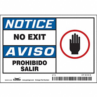 CONDOR 473C23 Safety Sign 5 in x 3 1/2 in Vinyl PK5