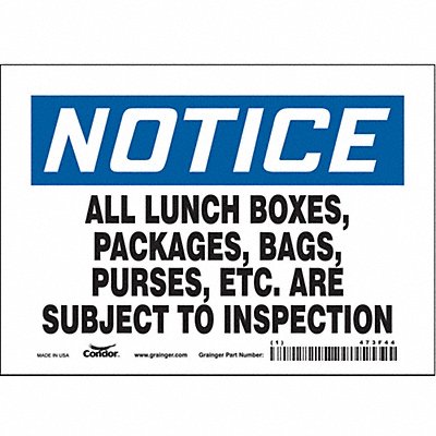 CONDOR 473F44 Safety Sign 5 in x 7 in Vinyl