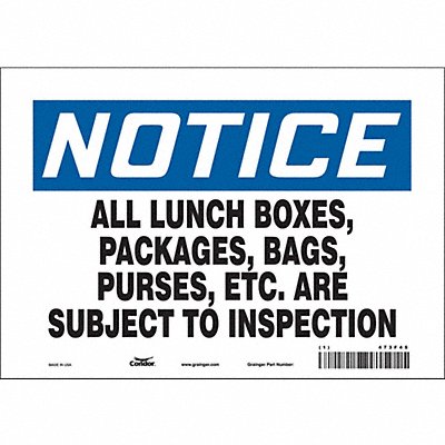 CONDOR 473F45 Safety Sign 7 in x 10 in Vinyl