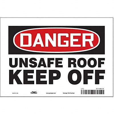 CONDOR 473G53 Safety Sign 7 in x 10 in Vinyl