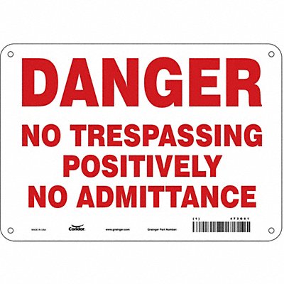 CONDOR 473G61 Safety Sign 7 in x 10 in Aluminum