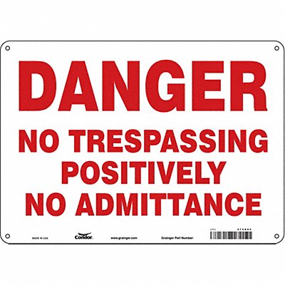 CONDOR 473G62 Safety Sign 10 in x 14 in Aluminum