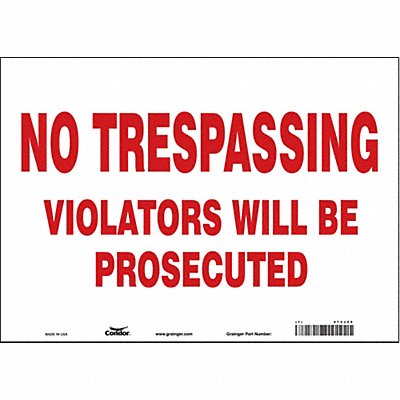 CONDOR 473J25 Safety Sign 10 in x 14 in Vinyl