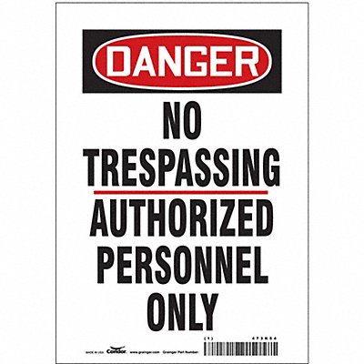 CONDOR 473K54 Safety Sign 10 in x 7 in Vinyl