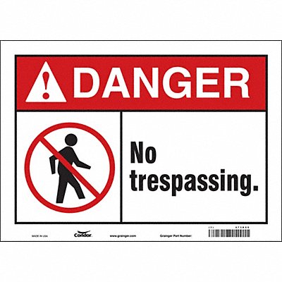 CONDOR 473K65 Safety Sign 10 in x 14 in Vinyl