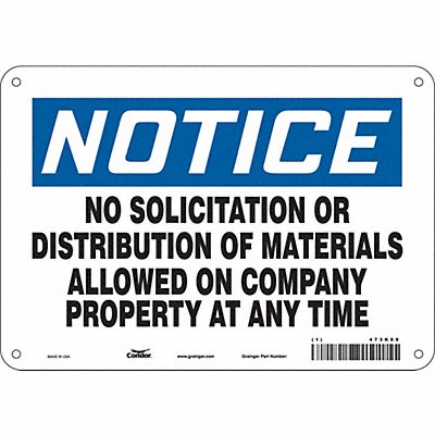 CONDOR 473K89 Safety Sign 7 in x 10 in Polyethylene