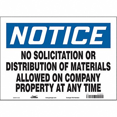 CONDOR 473K92 Safety Sign 10 in x 14 in Vinyl
