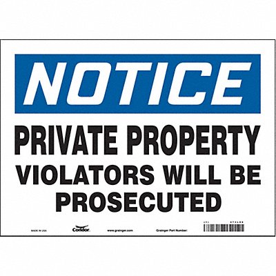 CONDOR 473L66 Safety Sign 10 in x 14 in Vinyl